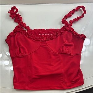 Red Ruffle Strap Tank Top